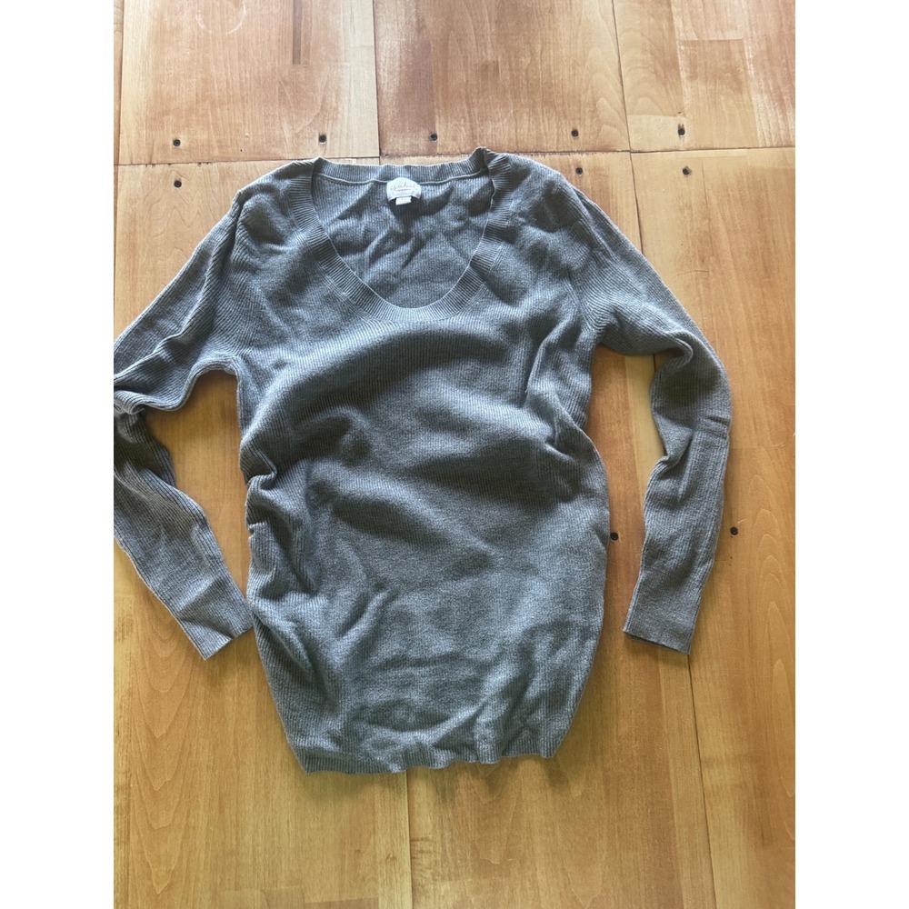 Isabel by Ingrid & Isabel Gray Ribbed Ruched Side Maternity U-Neck Sweater XS
